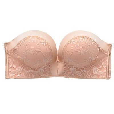 Comfortable push-up wireless bra in soft nude fabric showing wire-free lift and back smoothing support