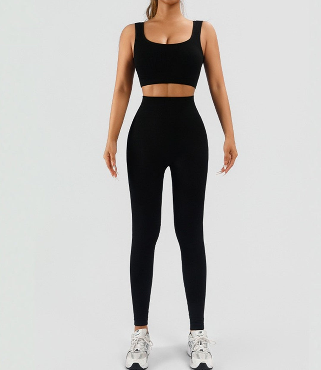 Women's Workout Outfits Ribbed Tank 2 Piece Seamless High Waist Gym Outfit Yoga Shorts Leggings Sets