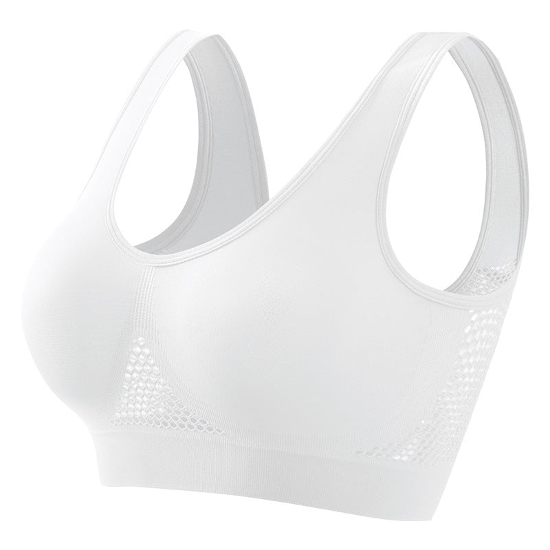 Women's push-up breathable sports bra in sweat-wicking athletic fabric with wireless bust support