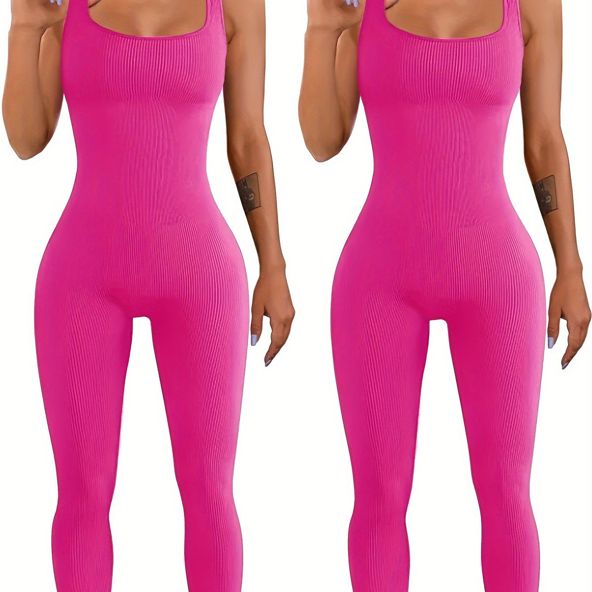 Women's ribbed sleeveless tank top one-piece jumpsuit bodysuit