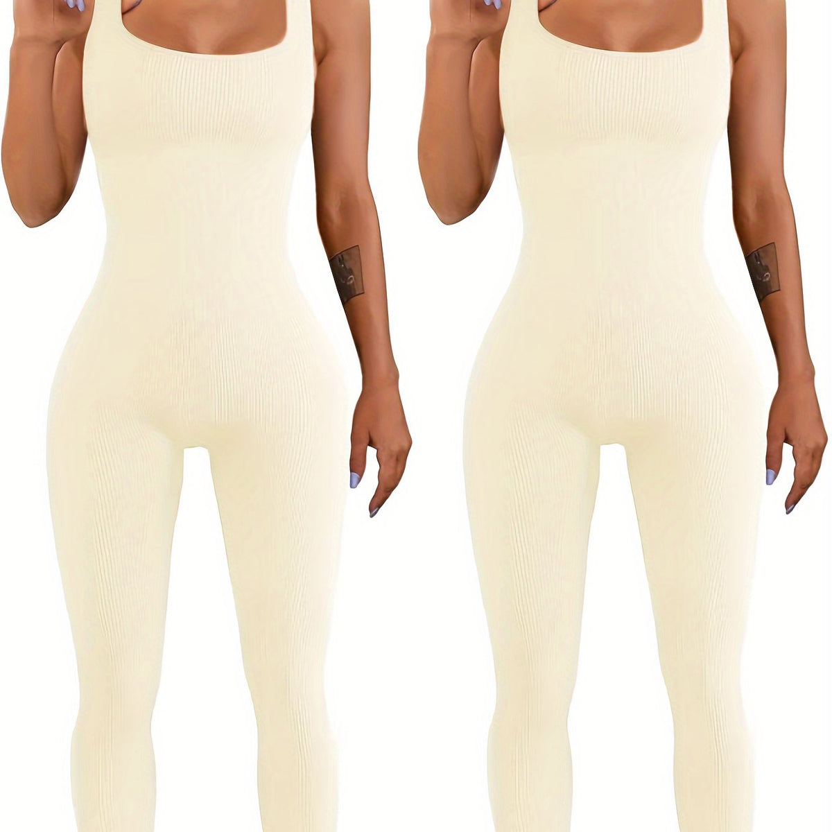 Women's ribbed sleeveless tank top one-piece jumpsuit bodysuit