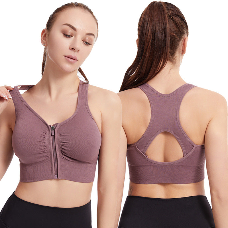 Plus size front zip shockproof push up sports bra for running and yoga