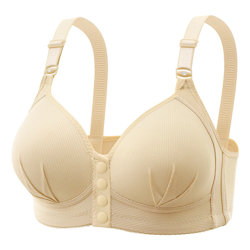 Women's front button closure wireless comfort bras in skin color