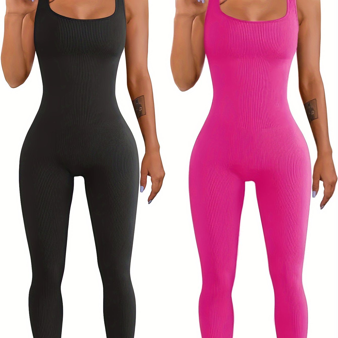 Women's ribbed sleeveless tank top one-piece jumpsuit bodysuit