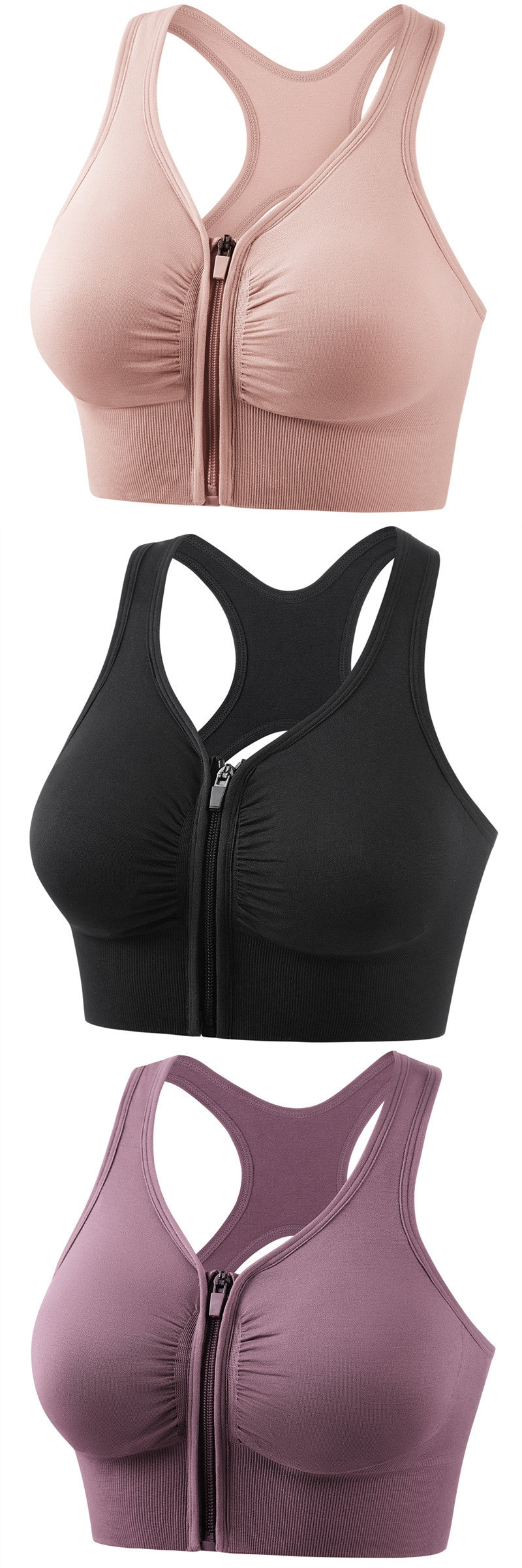 Plus size front zip shockproof push up sports bra for running and yoga