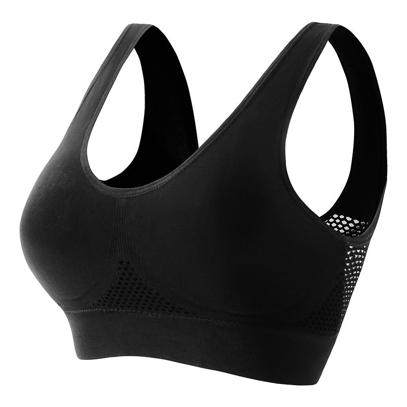Women's push-up breathable sports bra in sweat-wicking athletic fabric with wireless bust support