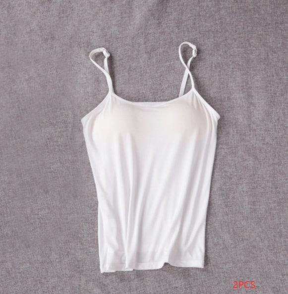 Women's beige nude seamless padded camisole tank top with thin adjustable straps