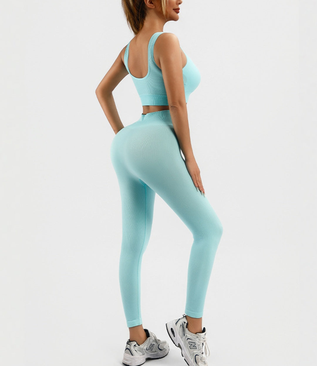 Women's Workout Outfits Ribbed Tank 2 Piece Seamless High Waist Gym Outfit Yoga Shorts Leggings Sets