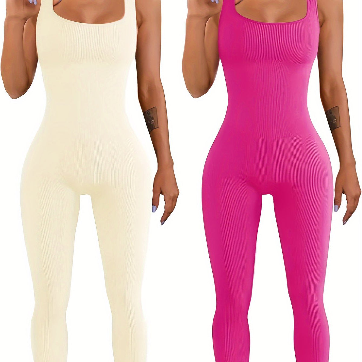 Women's ribbed sleeveless tank top one-piece jumpsuit bodysuit