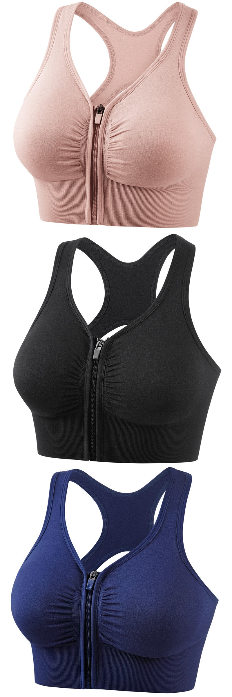 Plus size front zip shockproof push up sports bra for running and yoga