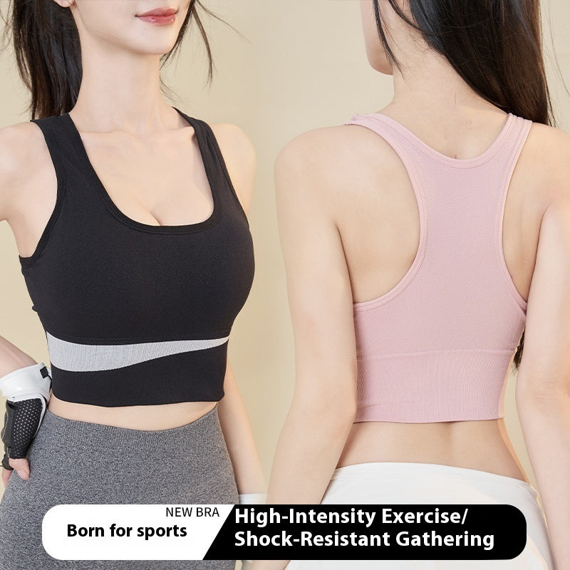 Women's mauve purple colorblock sports bra with wide elastic underbust band