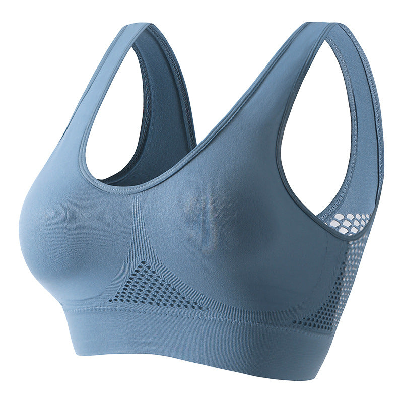 Women's push-up breathable sports bra in sweat-wicking athletic fabric with wireless bust support