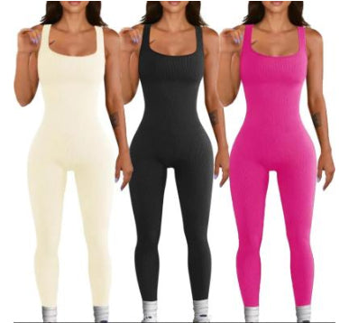 Women's ribbed sleeveless tank top one-piece jumpsuit bodysuit