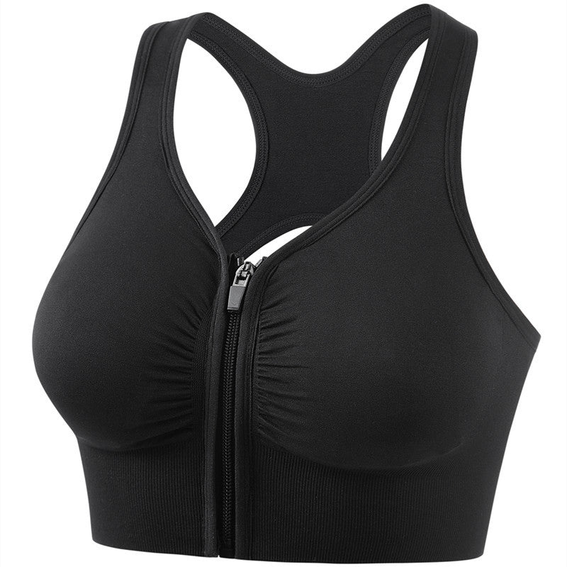 Plus size front zip shockproof push up sports bra for running and yoga