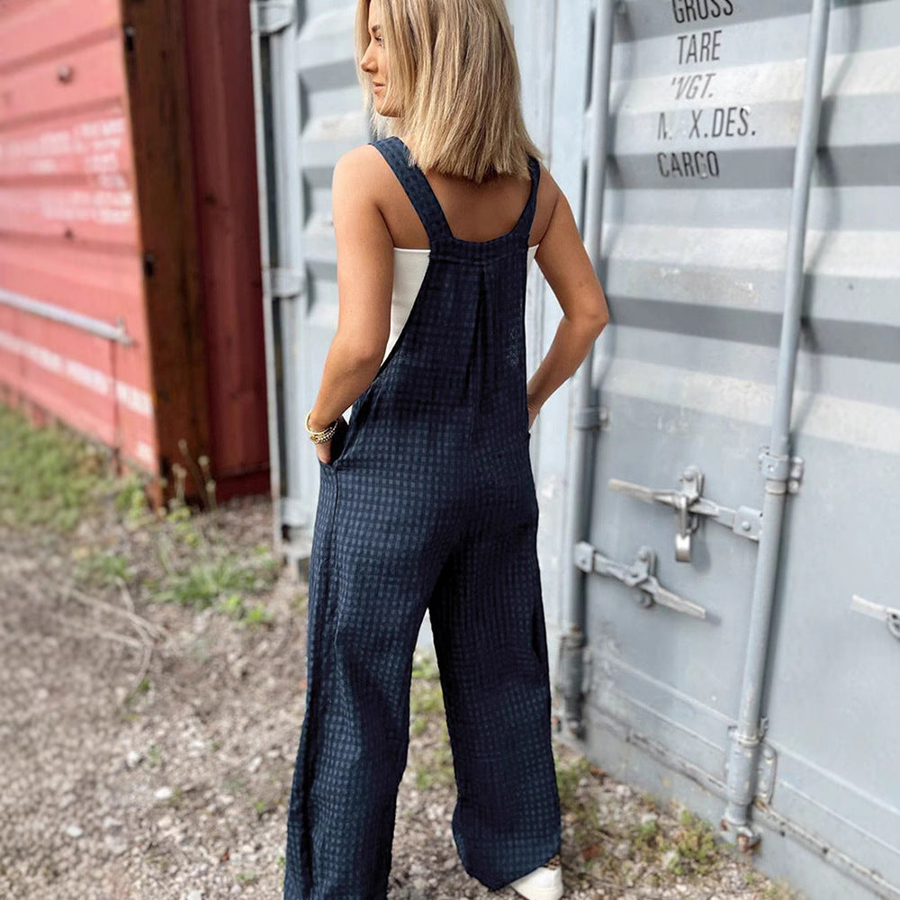 Women's casual high waist all-matching straight leg jumpsuit