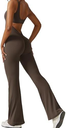 Women's sleeveless flare jumpsuit with wide-leg long pants for fitness and yoga