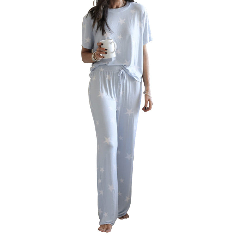 women wearing floral print two-piece pajama set in soft comfortable fabric