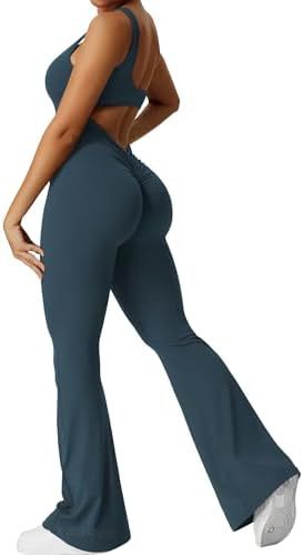 Women's sleeveless flare jumpsuit with wide-leg long pants for fitness and yoga