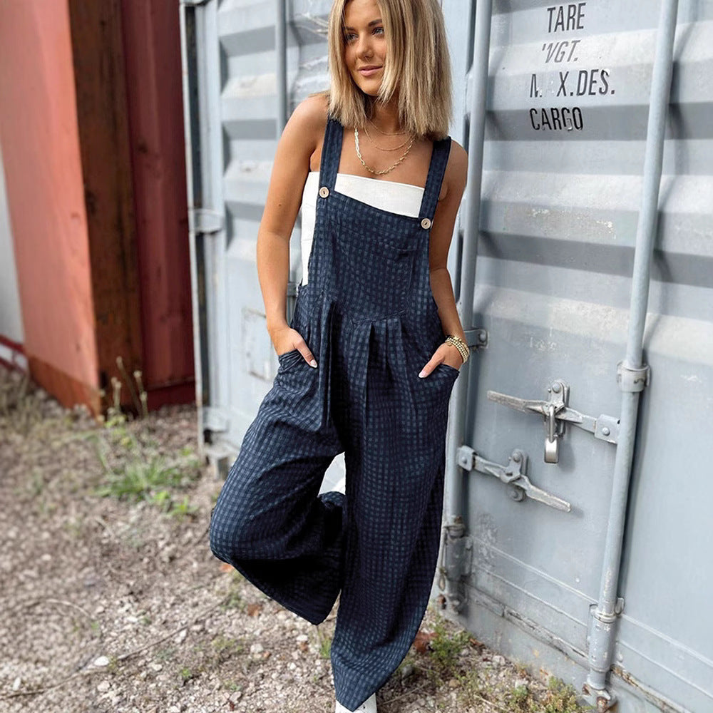 Women's casual high waist all-matching straight leg jumpsuit