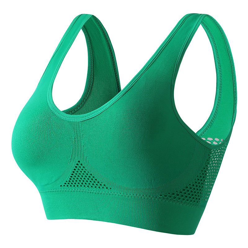 Women's push-up breathable sports bra in sweat-wicking athletic fabric with wireless bust support