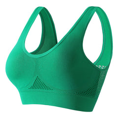 Women's push-up breathable sports bra in sweat-wicking athletic fabric with wireless bust support