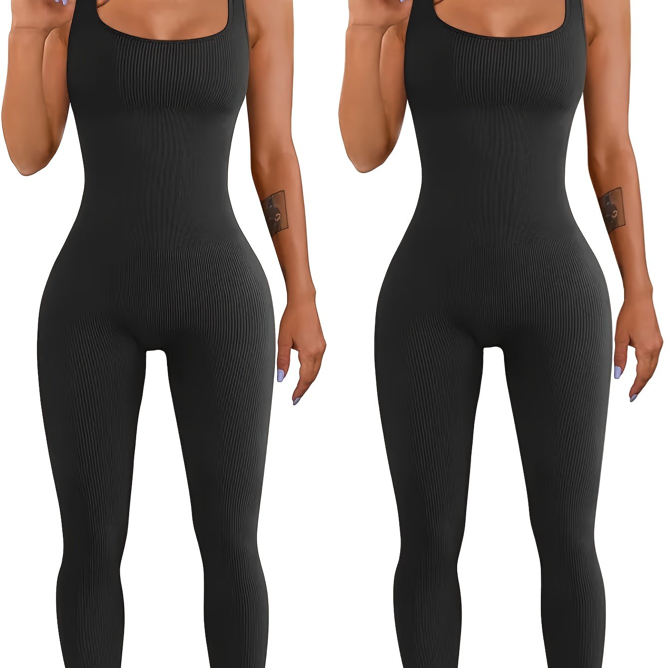 Women's ribbed sleeveless tank top one-piece jumpsuit bodysuit