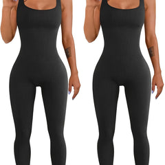 Women's ribbed sleeveless tank top one-piece jumpsuit bodysuit