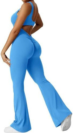 Women's sleeveless flare jumpsuit with wide-leg long pants for fitness and yoga