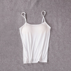 Women's beige nude seamless padded camisole tank top with thin adjustable straps