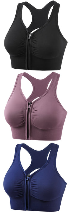 Plus size front zip shockproof push up sports bra for running and yoga