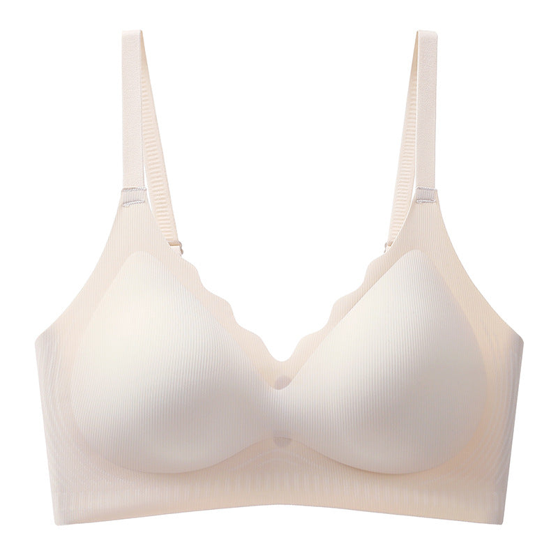 Thin wireless anti-sagging push-up bra with wide side-smoothing bands and gentle wire-free shaping