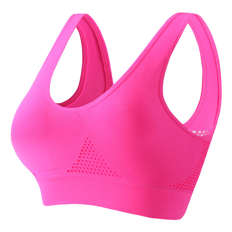 Women's push-up breathable sports bra in sweat-wicking athletic fabric with wireless bust support