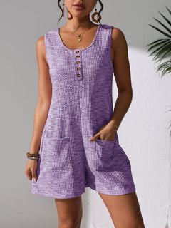 women's casual button pocket vest jumpsuit with relaxed legs and functional pockets