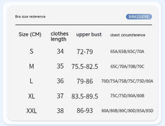 Bra size reference chart for brassieres with measurements in centimeters.