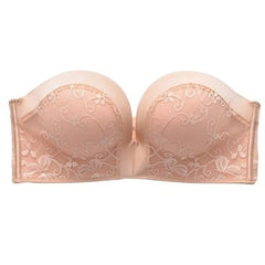 Comfortable push-up wireless bra in soft nude fabric showing wire-free lift and back smoothing support