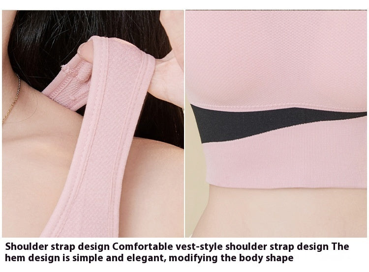 Women's mauve purple colorblock sports bra with wide elastic underbust band