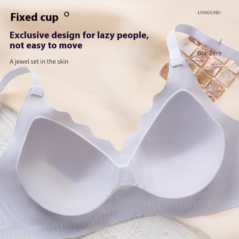 Thin wireless anti-sagging push-up bra with wide side-smoothing bands and gentle wire-free shaping