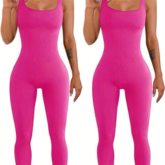 Women's ribbed sleeveless tank top one-piece jumpsuit bodysuit
