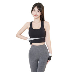Women's mauve purple colorblock sports bra with wide elastic underbust band