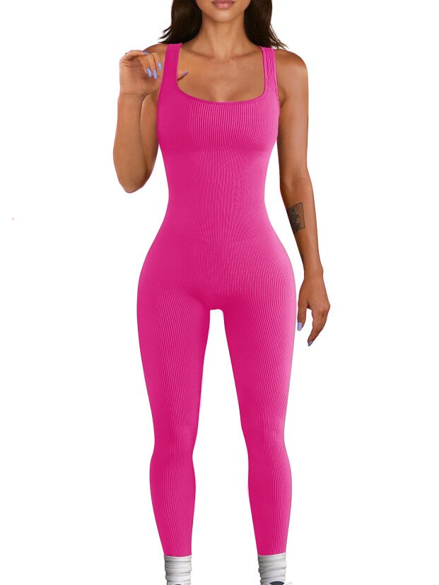 Women's ribbed sleeveless tank top one-piece jumpsuit bodysuit