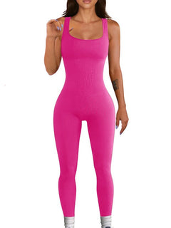 Women's ribbed sleeveless tank top one-piece jumpsuit bodysuit
