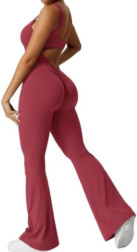 Women's sleeveless flare jumpsuit with wide-leg long pants for fitness and yoga