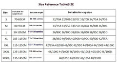 Size reference table for clothing with measurements and weight ranges.