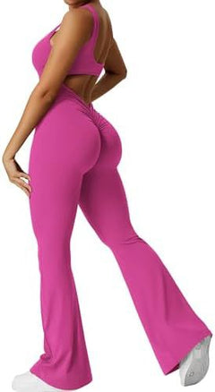 Women's sleeveless flare jumpsuit with wide-leg long pants for fitness and yoga