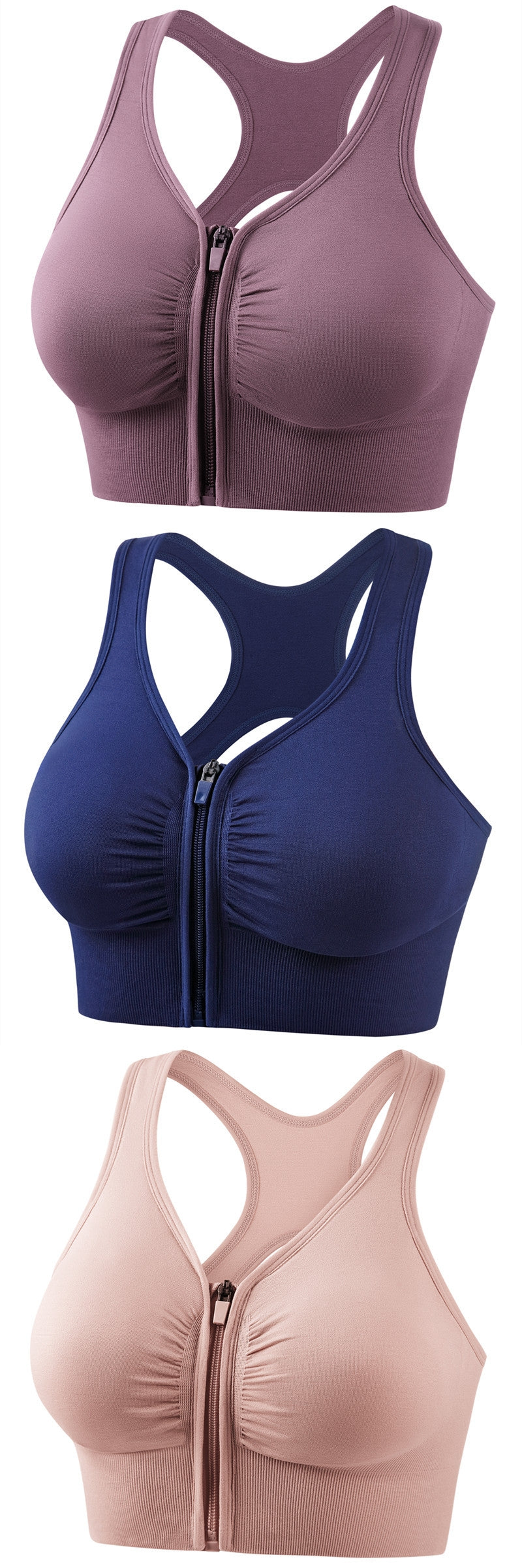 Plus size front zip shockproof push up sports bra for running and yoga