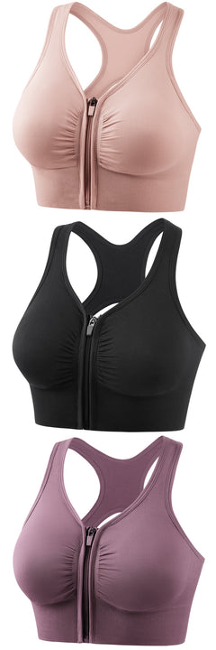 Plus size front zip shockproof push up sports bra for running and yoga