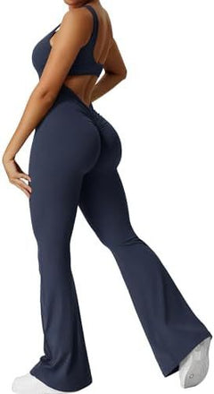 Women's sleeveless flare jumpsuit with wide-leg long pants for fitness and yoga