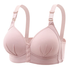 Women's front button closure wireless comfort bras in black, beige, and nude