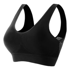 Women's push-up breathable sports bra in sweat-wicking athletic fabric with wireless bust support
