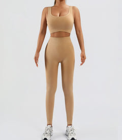 Women's Workout Outfits Ribbed Tank 2 Piece Seamless High Waist Gym Outfit Yoga Shorts Leggings Sets